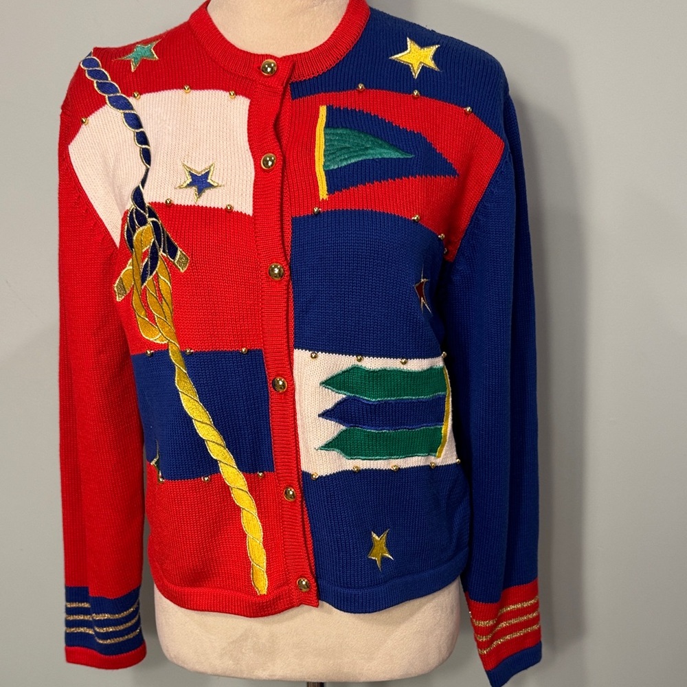 Doncaster vintage Nautical embroidered Patchwork Cardigan Size M